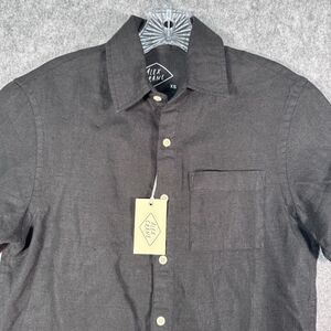 Alex Crane Linen Shirt Mens XS Black Short Sleeve Button Down Pocket NWT